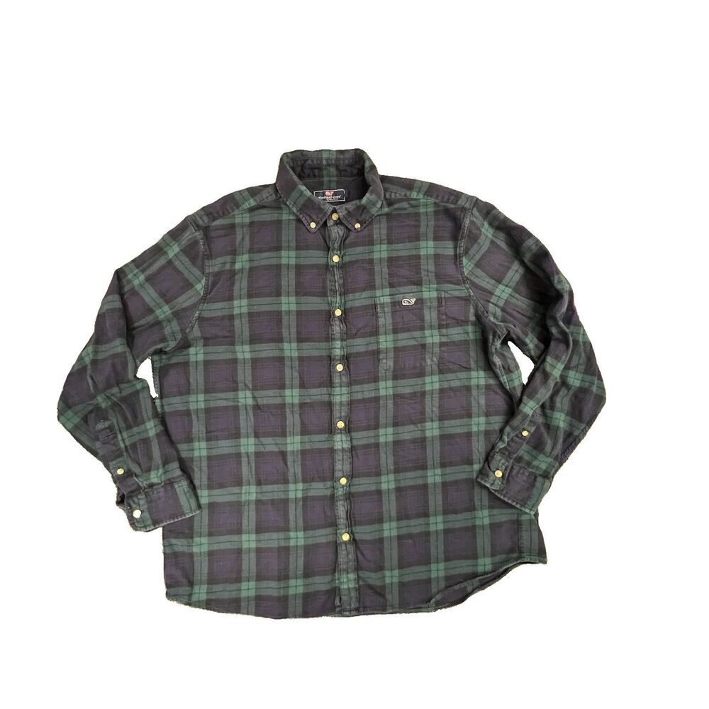 Vineyard Vines Flannel Shirt XL Tucker Button Down Blackwatch Plaid whale logo
